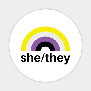 She/They Pronouns Nonbinary Rainbow Magnet